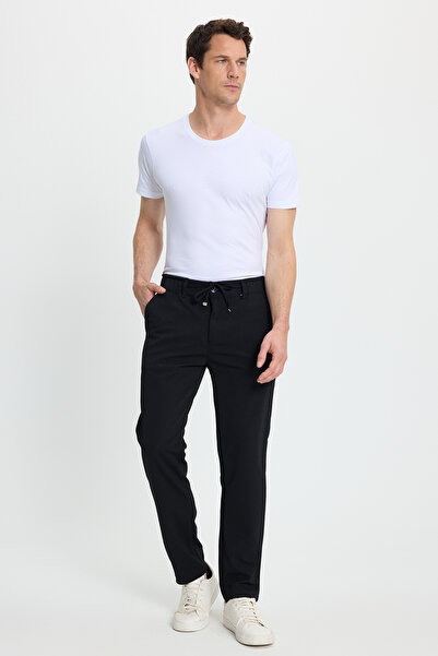 Tudors Men's Slim Fit slim fit black pants with elastic waist and lace detail