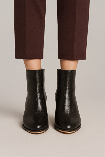 Beyond Women's Black Vicky Heeled Crocodile Patterned Boots 6.5cm Byndrsl2406