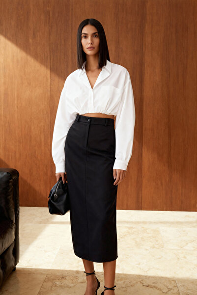 Trendyol Collection Ceruza fekete Midi szoknya - egyenes szabású, derékrészlet - TWOSS24ET00129