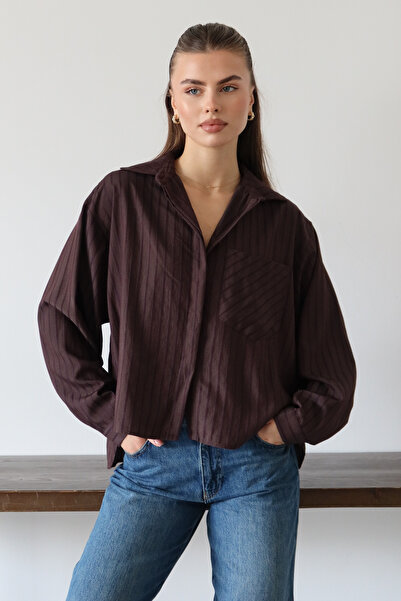 Trendyol Collection Brown Striped Oversized Woven Shirt Twoaw26Go00138