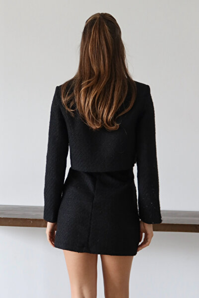 Trendyol Collection Комплект от черно туидно сако и пола TWOAW26AU00143