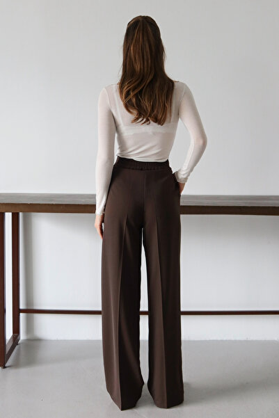 Trendyol Collection Σκούρο καφέ υψηλόμεσο παντελόνι με φαρδύ πόδι TWOAW26PL00161