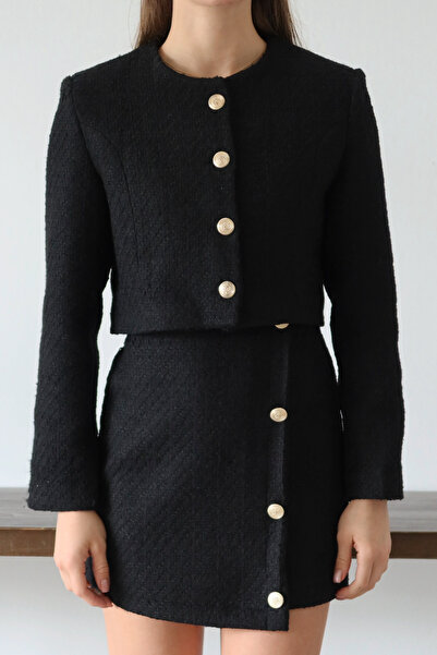 Trendyol Collection Комплект от черно туидно сако и пола TWOAW26AU00143