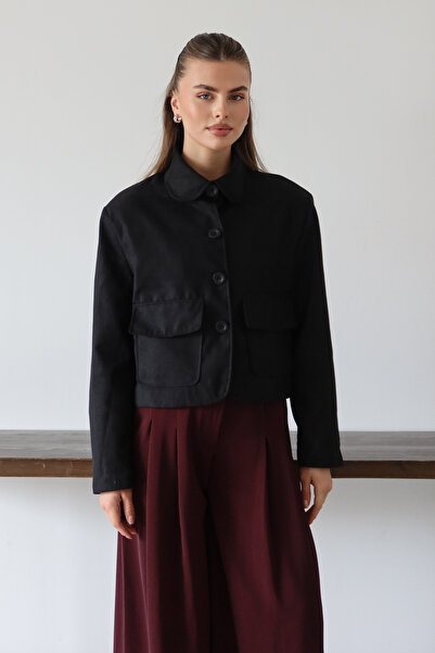 Trendyol Collection Black Short Buttoned Wide/Relaxed Fit Woven Suede Jacket Twoaw26Ce00064