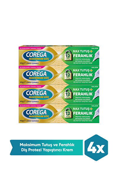 Corega Max Tutuş & Ferahlık Diş Protezi Yapıştırıcı Krem 40g X 4 Adet