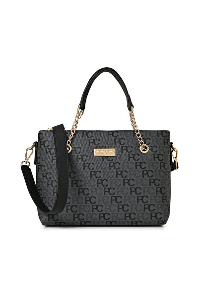 Pierre Cardin Anthrazitfarbene Tramlı Alphabet Damen-Umhängetasche 05PO22Y1561