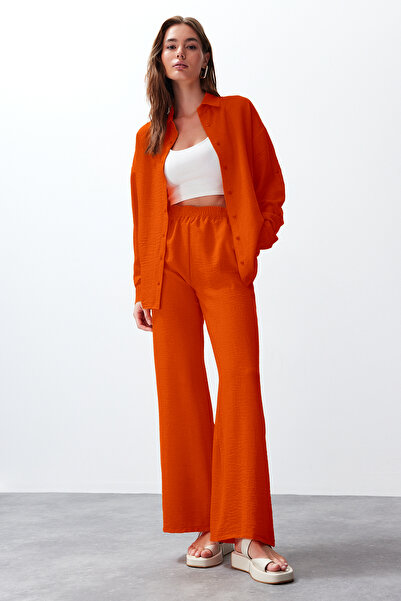 Trendyol Collection Orange Shirt and Trousers Set - Woven, TWOSS24AU00095