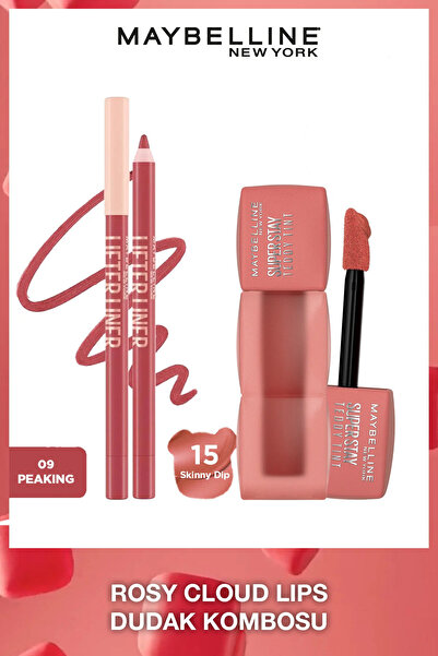 Maybelline New York Super Stay Teddy Tint Likit Mat Tint 15 Skinny Dip & Lifter Liner Dudak Kalemi 09