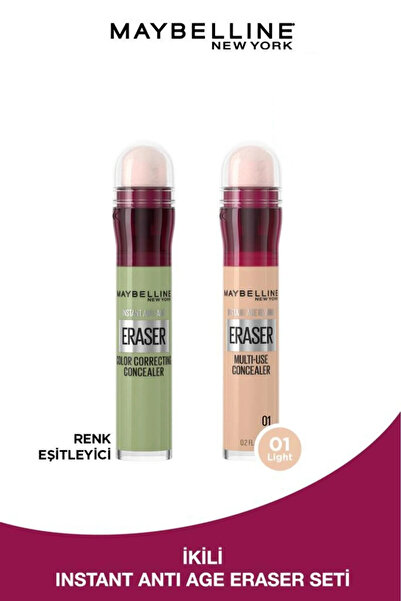Maybelline New York Instant Anti Age Eraser Renk Eşitleyici Kapatıcı & 01 Light Concealer Set