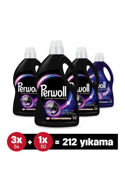 Perwoll Çamaşır Deterjanı 4'lü set x3 Siyah 2,97L , x1 Koyu Renk Çiçek Cazibesi  2,75L (212 Yıkama)