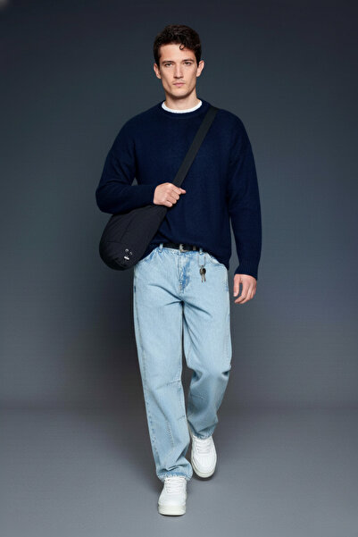 ablukaonline Men's Oversize Soft Textured Sweater Navy Blue