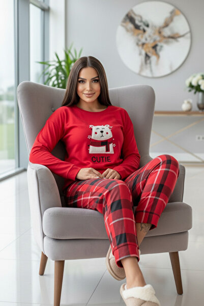 Pijamaevi Red Cutie Patterned Thermal Women's Pajamas Set
