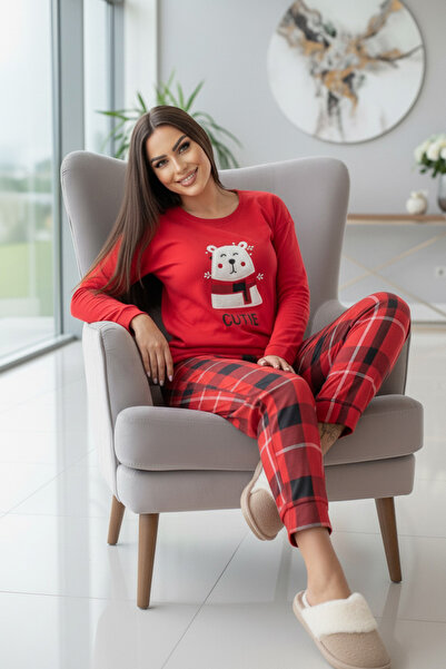 Pijamaevi Red Cutie Patterned Thermal Women's Pajamas Set