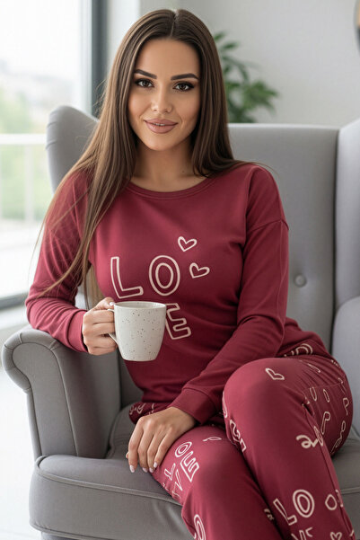 Pijamaevi Σετ γυναικεία θερμική πιτζάμα με σχέδιο Red Love