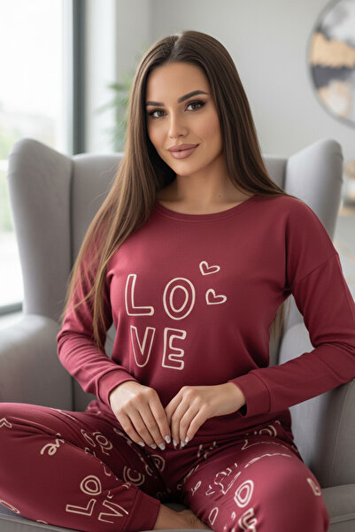 Pijamaevi Σετ γυναικεία θερμική πιτζάμα με σχέδιο Red Love