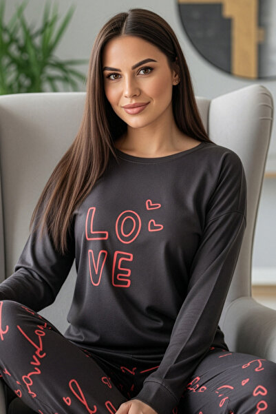 Pijamaevi Fekete Love mintás termál női pizsama szett