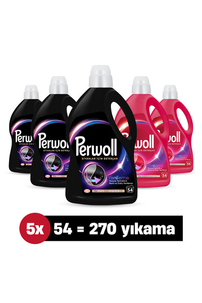 Perwoll Sıvı Çamaşır Deterjanı 2,97 L x 5'li set: (270 Yıkama) x3 Siyahlar,  ...