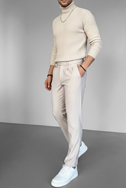 ablukaonline Férfi krémszínű rakott szövet nadrág