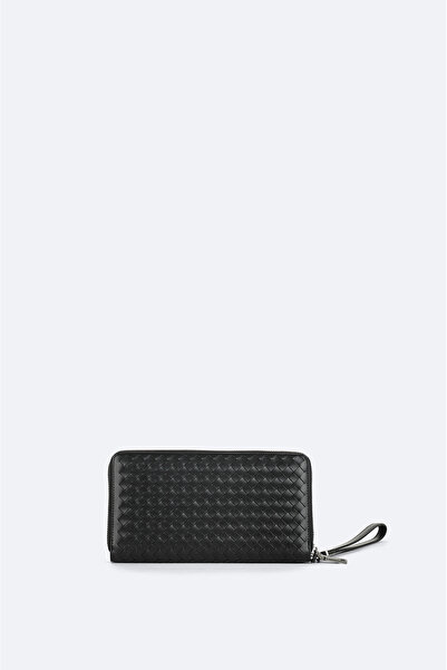 Avva Men's Black Textured Zipper Wallet B009573