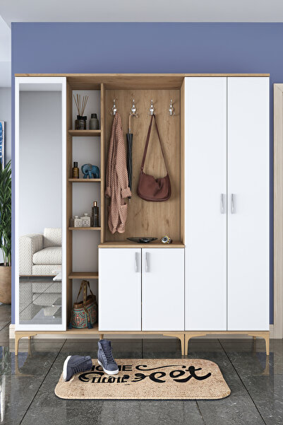 Rani Mobilya Rani Ea131 Portmanto Aynalı Raflı Ayakkabılık Vestiyer Sepet Cev...