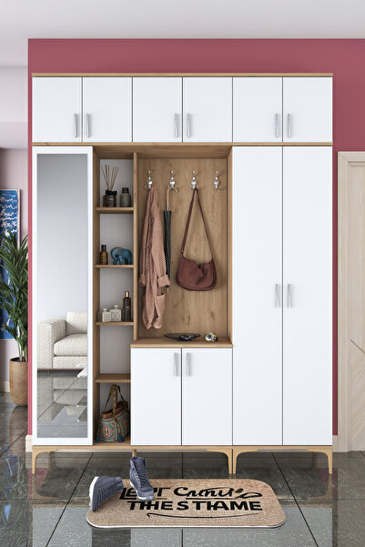 Rani Mobilya Rani Ea121 Portmanto Boy Aynalı Raflı Ayakkabılık Vestiyer Sepet...