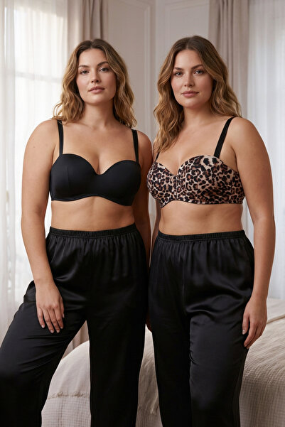 Trendyol Curve Μαύρο-Πολύχρωμο Σουτιέν χωρίς επένδυση με αφαιρούμενο λουράκι Lilyum 2 συσκευασιών TBBAW25CW00003