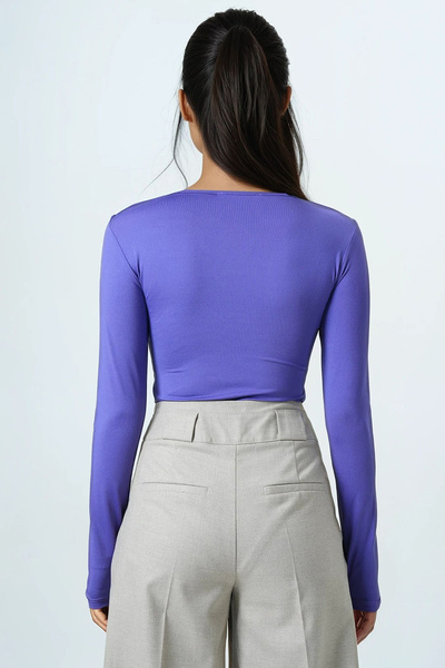 Trend Alaçatı Stili Body de damă liliac decolteu pătrat cu închidere cu capse în partea de jos ALC-X14390