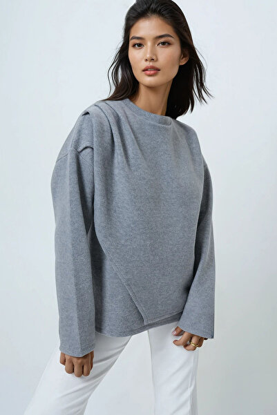 Trend Alaçatı Stili Women's Gray Crew Neck Wrap Cut Knitwear Blouse Alc-X14710