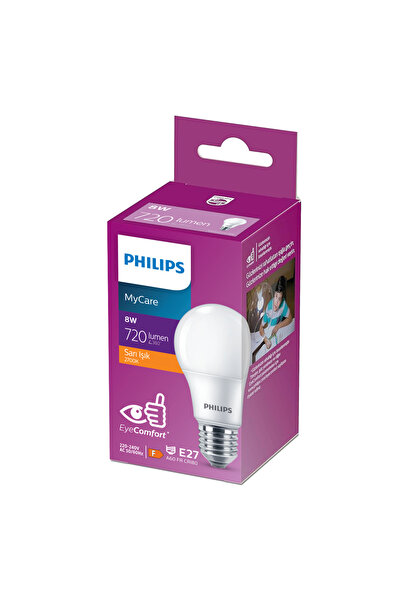 Philips MyCare 8 Watt E27 Duylu 2700K Sarı Işık LED Ampul