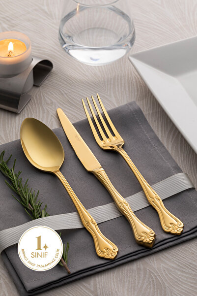 Nehir Lalezar Full Altın 12 Kişilik 89 Parça Deri Kutulu Çatal Kaşık Bıçak Ta...