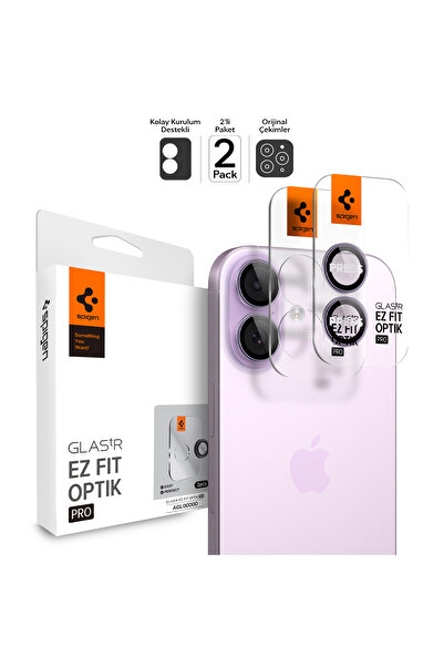 Spigen iPhone 17 / 16 Plus / 16 Camera Lens Glass Protector Easy Installation (2 Pieces) Purple - Agl10127