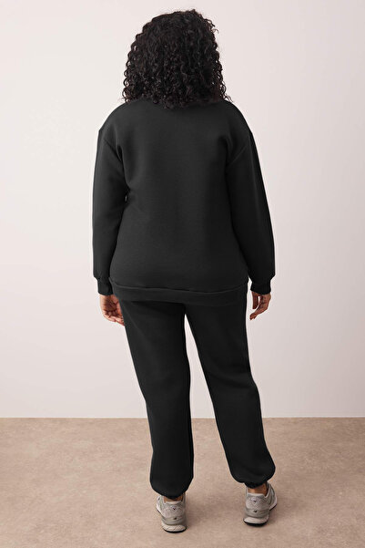 Trendyol Curve Μαύρο Πλεκτό Σετ Φούτερ με Φερμουάρ D ψηλός λαιμός Jogger TBBAW26TS00003