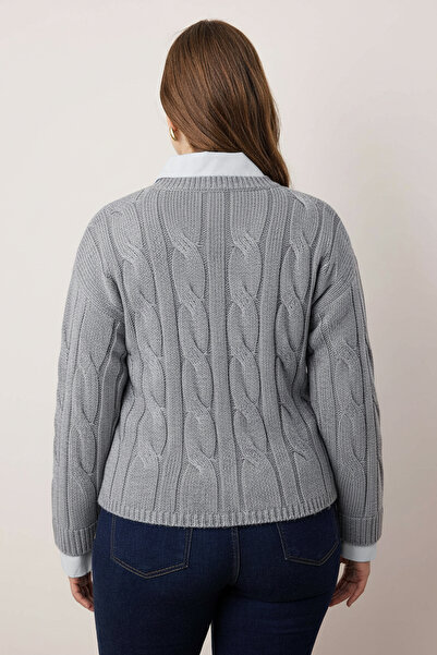 Trendyol Curve Dark Gray Shirt Paneled Detailed Hair Knitwear Sweater Tbbaw26An00047