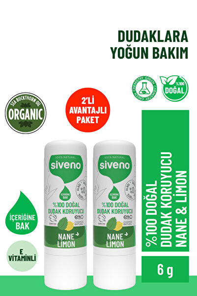 Siveno %100 Doğal Dudak Koruyucu Nane & Limon Lipbalm Krem Nemlendirici Parla...
