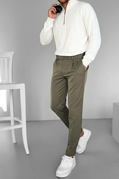 ablukaonline Χακί Ανδρικό Παντελόνι - Πλισέ Ύφασμα