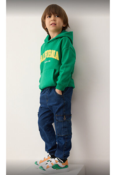 TRENDYOLKIDS Blugi drepti din denim pentru băiat, 100% bumbac, albastru închis, cu talie elastică TKDAW26JE00000