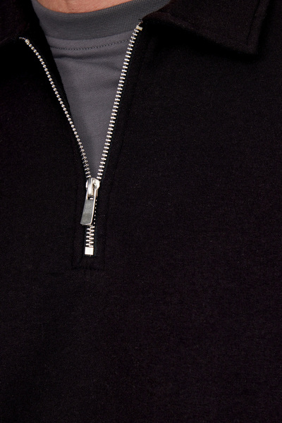 Tudors Men's Relax Fit Comfortable Cut Cotton 3 Thread Zippered Polo Neck Black Sweatshirt