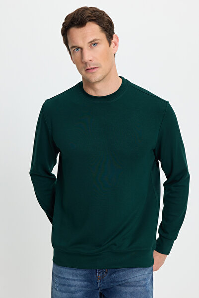 Tudors Ανδρικό φούτερ με μακρύ μανίκι, εξαιρετικά μαλακό, πράσινο φούτερ με λαιμόκοψη