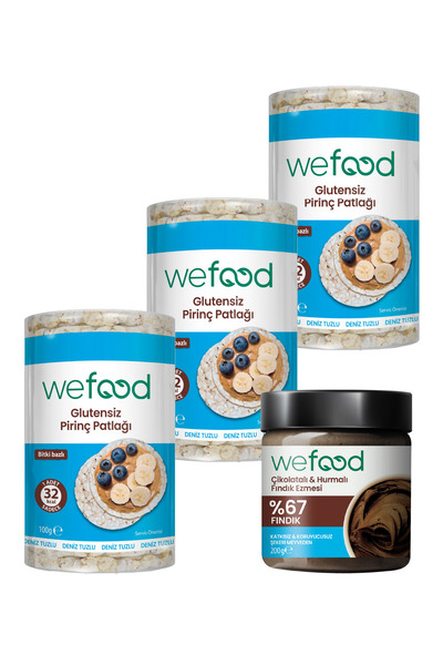 Wefood Çikolatalı Hurmalı Fındık Ezmesi 200 gr + Wefood Glutensiz Pirinç Patl...