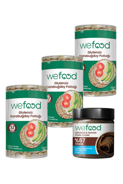 Wefood Çikolatalı Hurmalı Fındık Ezmesi 200 gr + Wefood Glutensiz Karabuğday Patlağı 100 gr 3'lü
