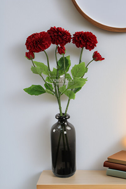 Yapay Çiçek Deposu Yapay Çiçek Lüx Goncalı Zinnia Dalı 60 cm Bordo