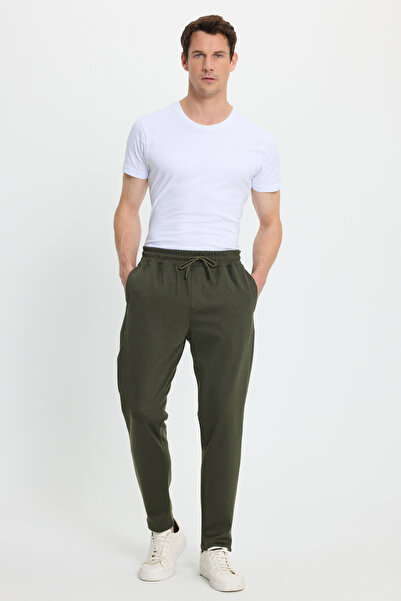 Tudors Men's regular fit classic cut dark khaki jogger pants with elastic waist and lace-up