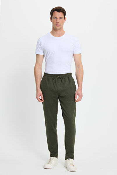 Tudors Men's regular fit classic cut dark khaki jogger pants with elastic waist and lace-up