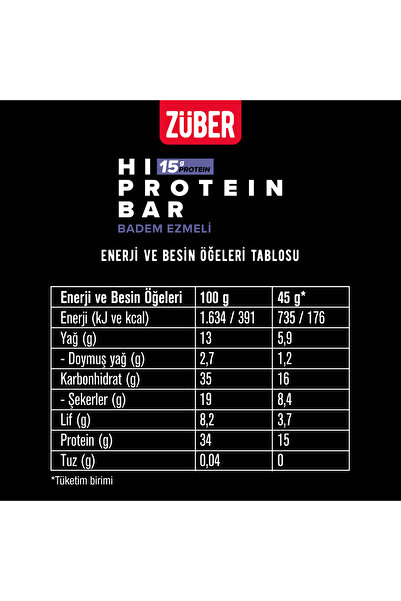 Züber High Protein Almond Butter Bar - 45g X 3 Pieces