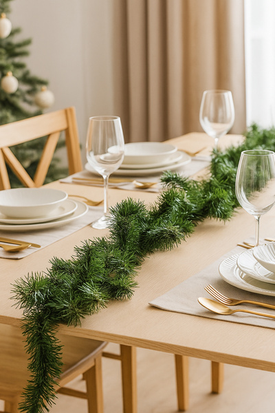 Waldern Πρωτοχρονιάτικη γιρλάντα από κλαδιά πεύκου 5 μέτρων Πράσινη γιρλάντα με λωρίδες Διακόσμηση για το χριστουγεννιάτικο δέντρο Φυσική εμφάνιση