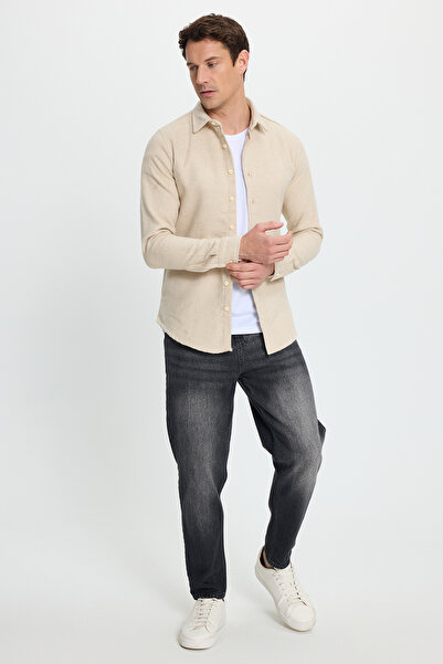 Tudors Men's Slim Fit Slim-Fit Long Sleeve Solid Winter Lumberjack Beige Shirt