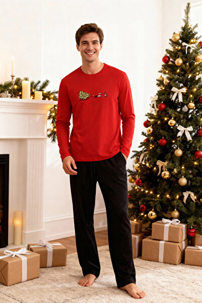 Trendyol Collection Red Regular New Year's Themed Knitted Pajamas Set Tmnaw26Pt00028