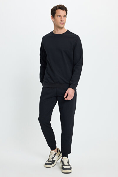 Tudors Men's Relax Fit Cotton 2 Thread Soft Textured Crew Neck Black Tracksuit Set