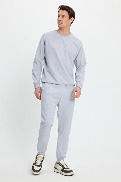 Tudors Men's relax fit cotton 2 thread soft texture crew neck grey tracksuit set