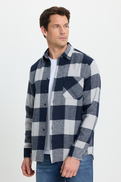 Tudors Erkek Regular Fit Klasik Fit Kareli Cepli Oduncu Gömlek